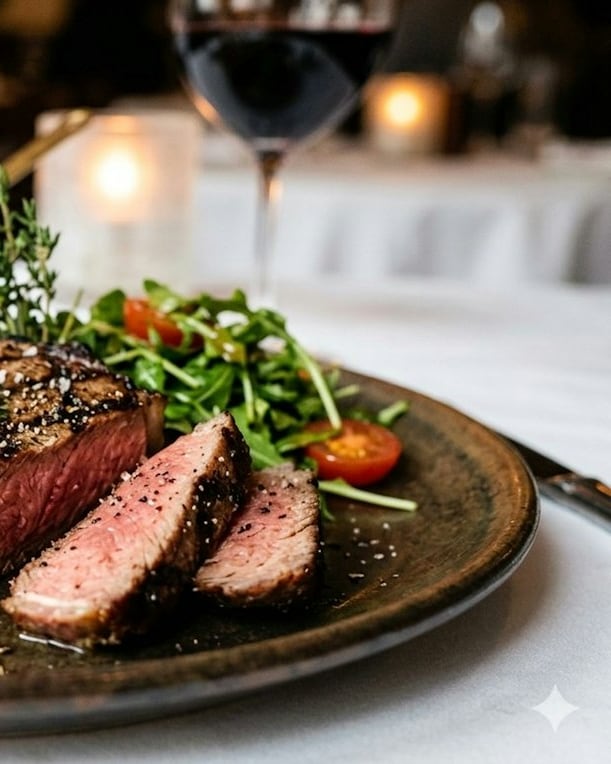 Rib eye en rebanadas con ensalada de rúcula y tomates cherry